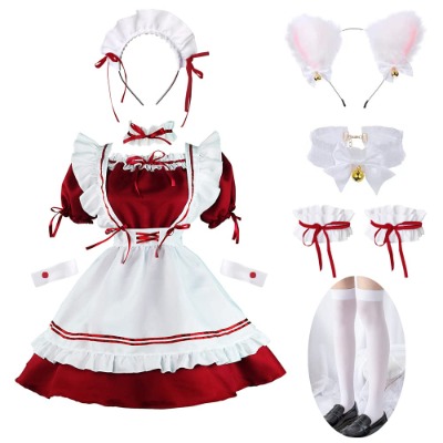 FRANXX Anime Lolita Maid Dress Cosplay Costume Fancy Black Dress with Headwear Socks Outfit Set