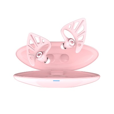 Yowu Elf Ear Headphones, Wireless Bluetooth 5.0 Earphones, 10 Colors RGB Effects with App Control, Dual Microphone Noise Reduction, IPX4 Water Resistant, Elf in-Ear Earbuds with Charging Case -Pink