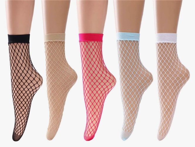 Women's anklet Fishnet Socks Lace Stort Sockings Hollow Out Anklet Dress Low Mesh Net Socks 5 Pairs - B001