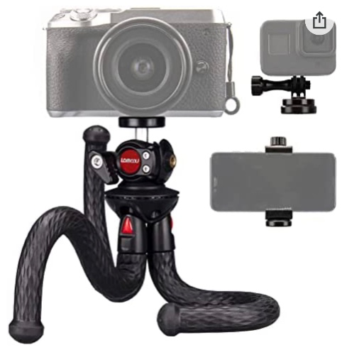 Lammcou Flexible Camera Tripod, Lightweight Mini Gorilla Pod Tripod Smartphone Tripod Stand 3in1 Cell Phone Actioncam SLR Tripods for i-Phone 14 13 12 X 8 Hero 11 10 9 Vlogging Camera - Black