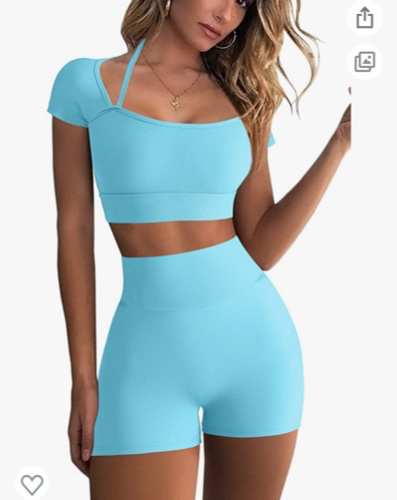 Amazon.com: Meyeeka Womens Workout Sets for Women Halter Strap Sports Bra High Waist Yoga Shorts 2 Piece Seamless Ribbed Outfits : Clothing, Shoes & Jewelry