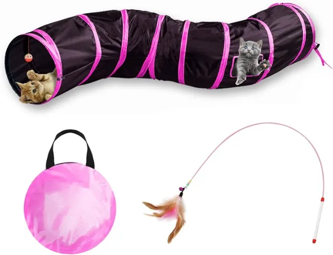 Amazon.com: All Prime Cat Tunnel - Also Included is a ($5 Value) Interactive Cat Toy - Toys for Cats - Cat Tunnels for Indoor Cats - Cat Tube - Collapsible S Pet Tunnel - Great Toy for Cats (Pink Long) : Pet Supplies