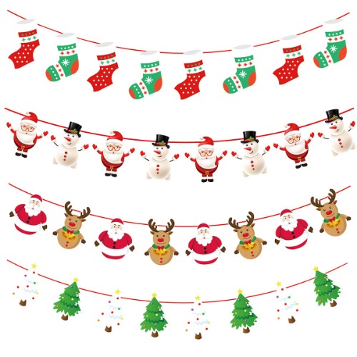 Christmas Decorations Hanging Bunting Garland, 4 Pack Christmas Hanging Paper Banners Bunting Garland for Christmas Window Fireplace Office Decoration