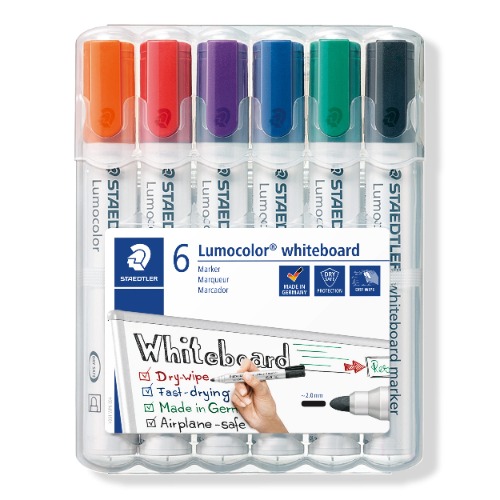 STAEDTLER 351 WP6 Lumocolour Whiteboard Marker with Bullet Tip, Multicolor, Pack of 6