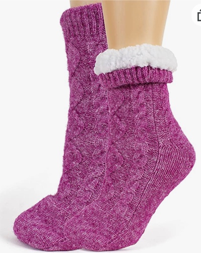 Slipper Socks for Women with Grippers Non Slip, Sherpa Lined Slipper Socks - Purple Medium