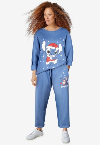 Disney Long-Sleeve French Blue X-mas Stitch Crewneck