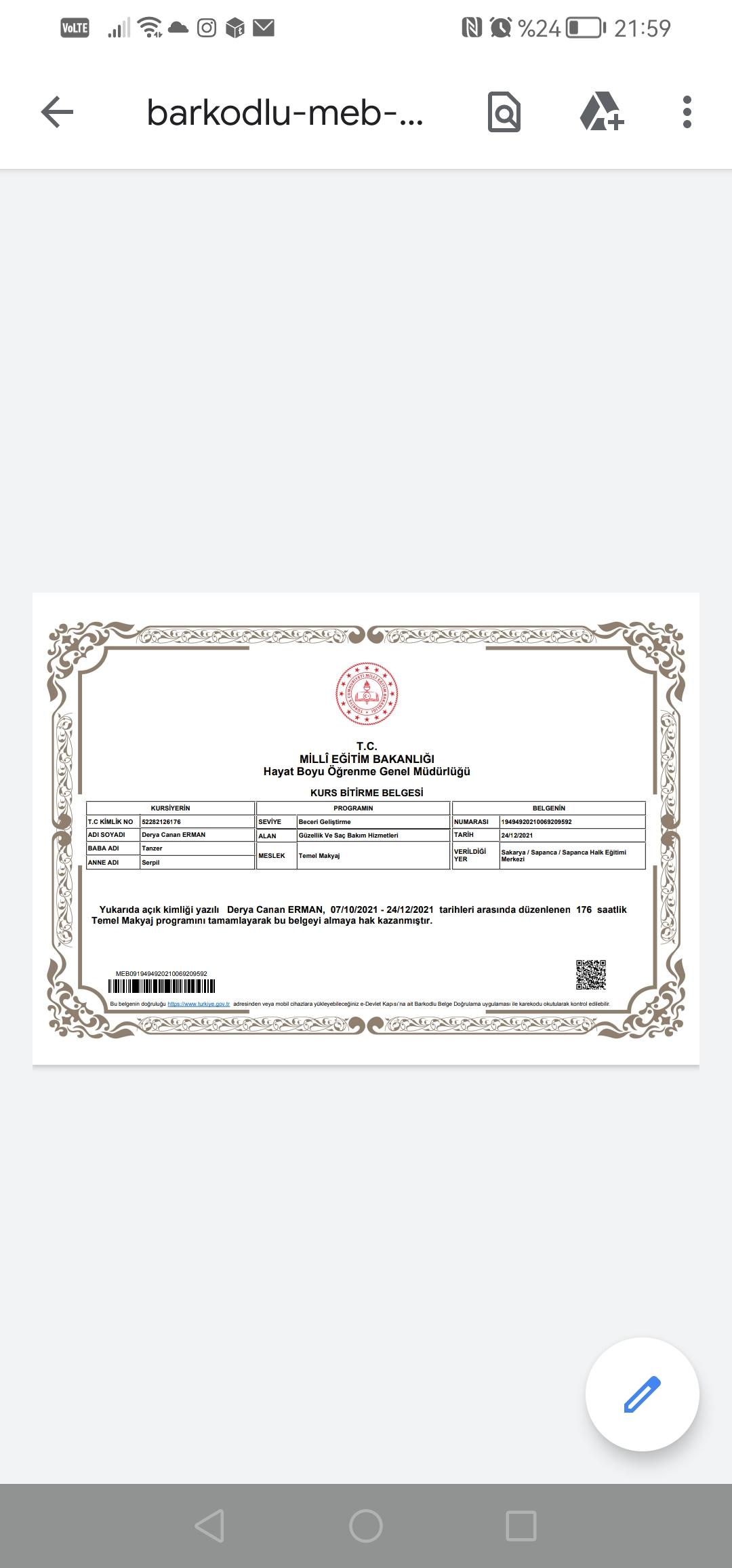 Derya sertifikası