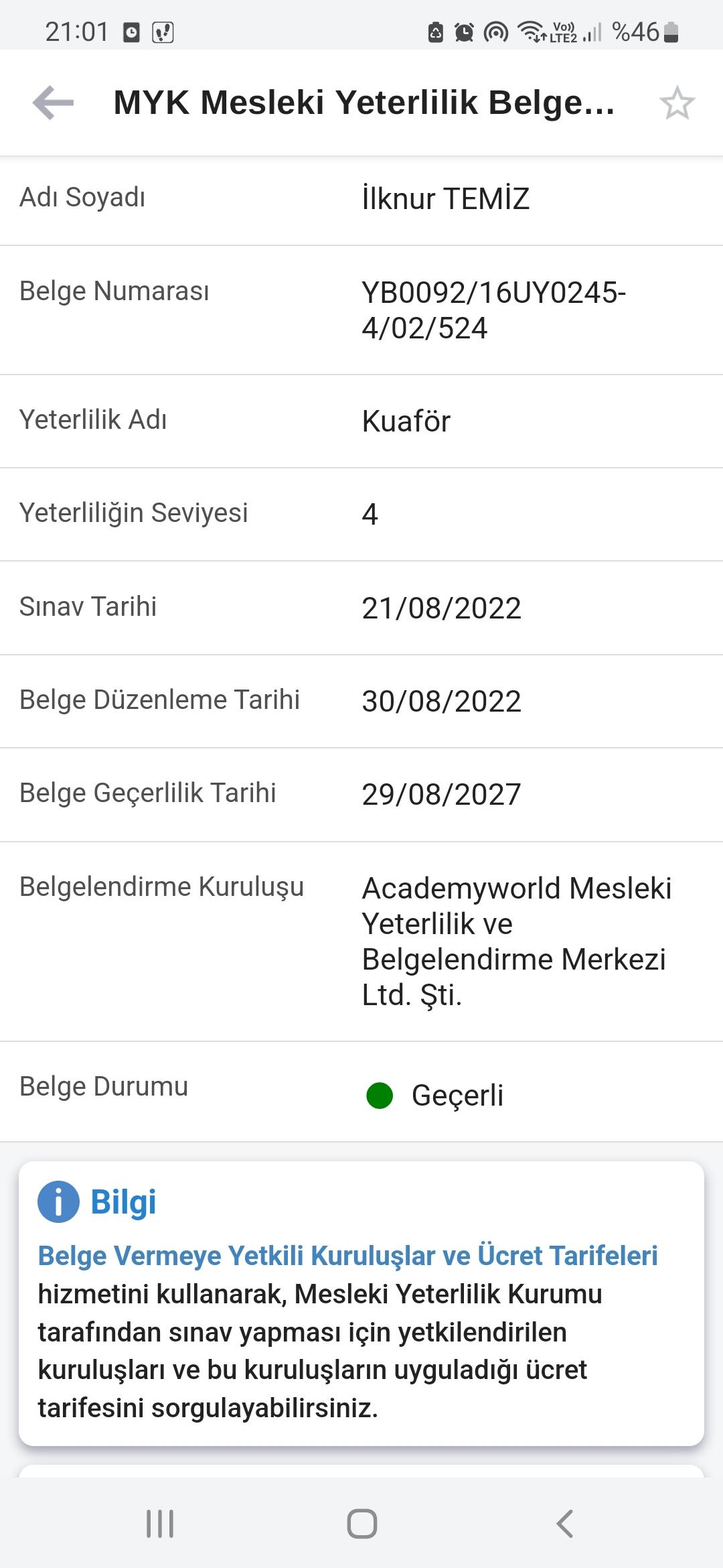 İlknur sertifikası