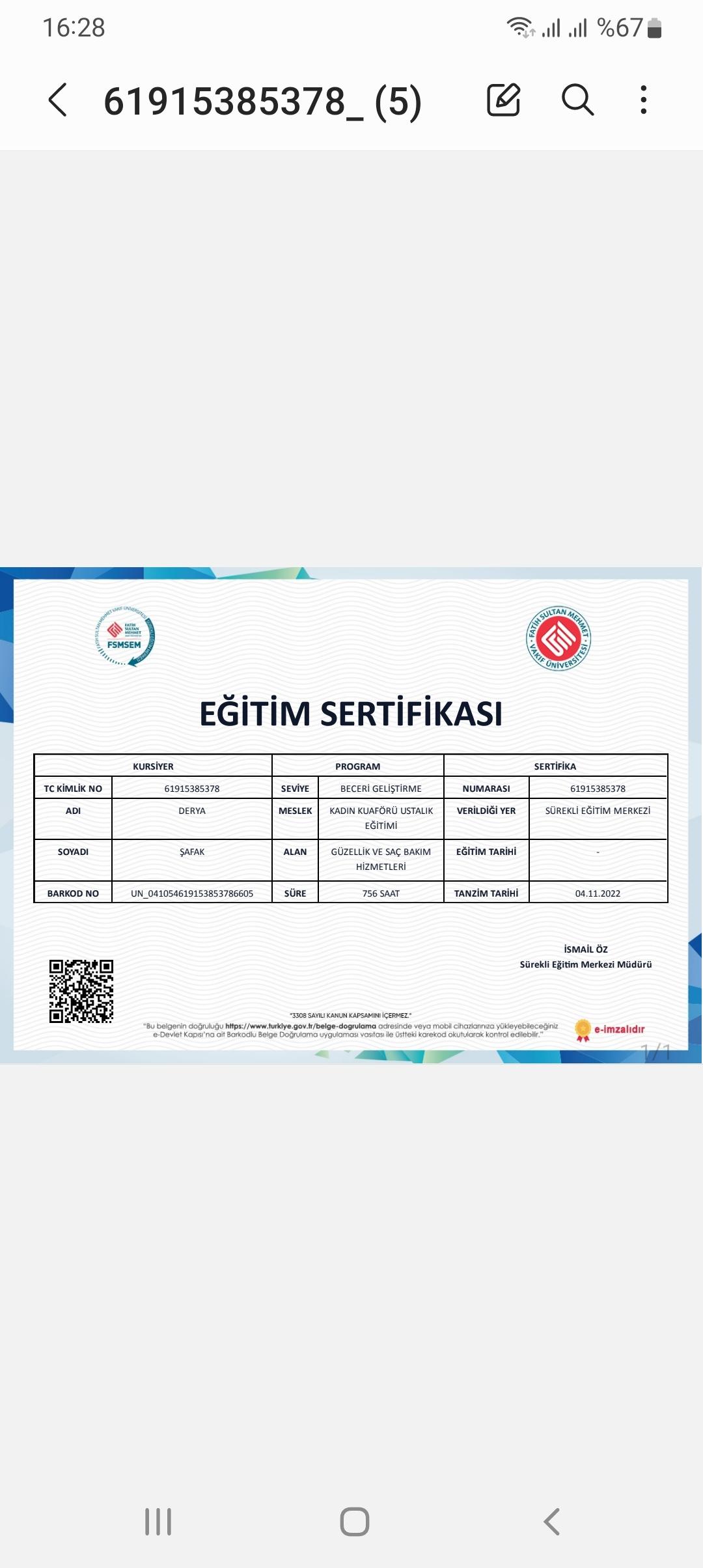 Derya  sertifikası