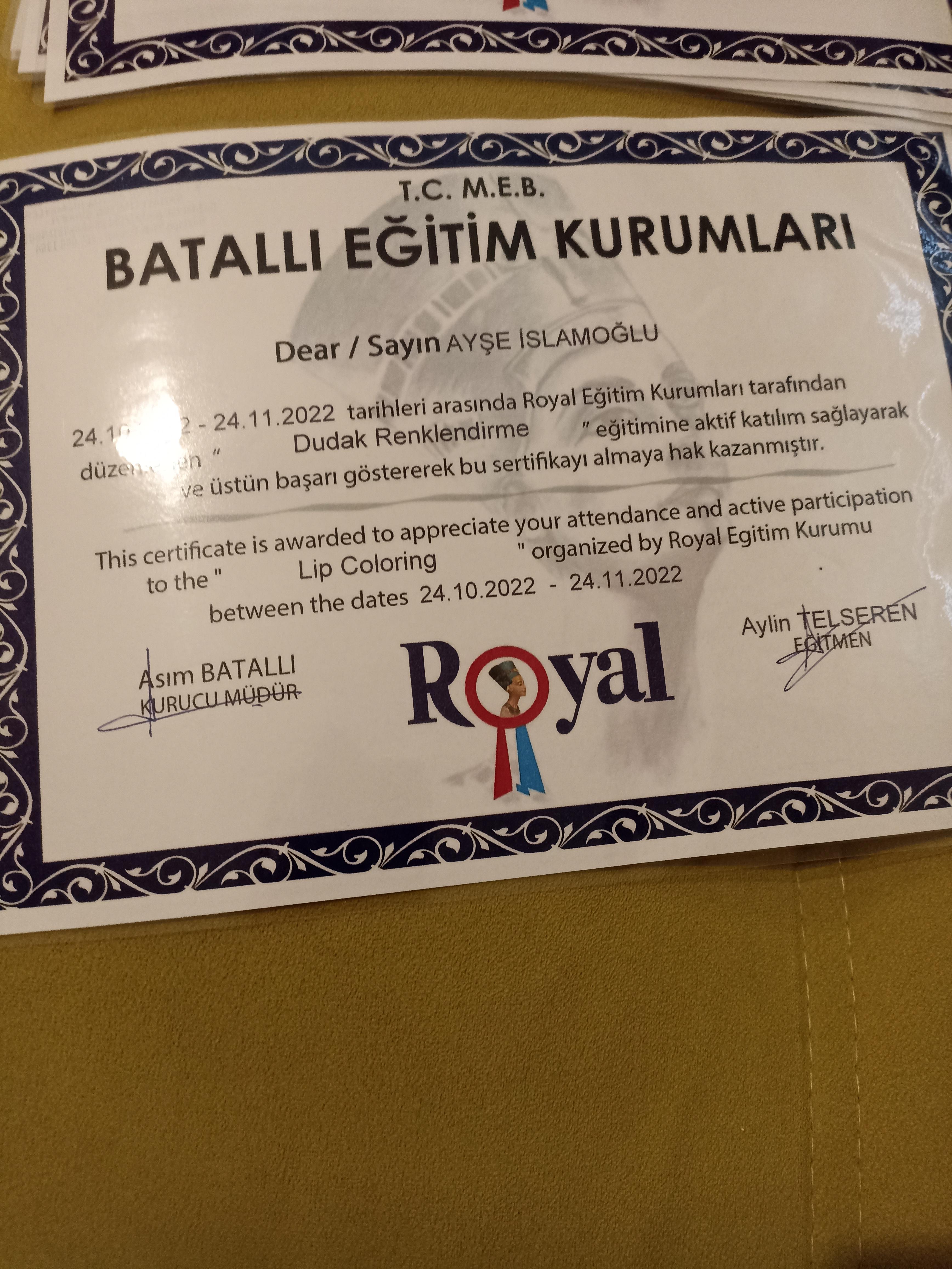Ayşe  sertifikası