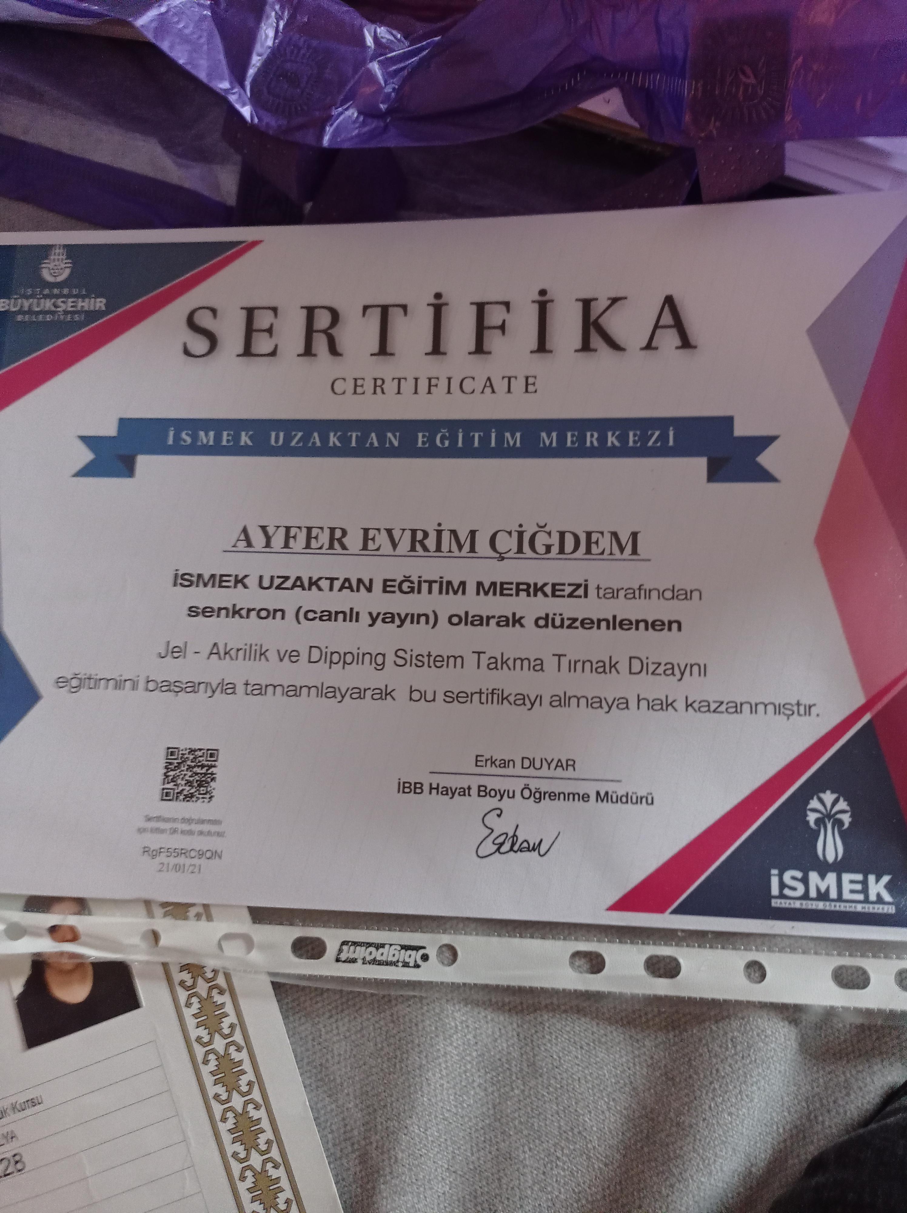 Ayfer evrim sertifikası