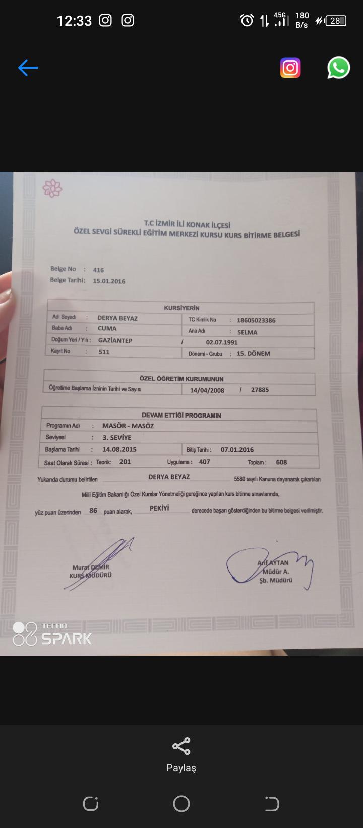 Derya sertifikası