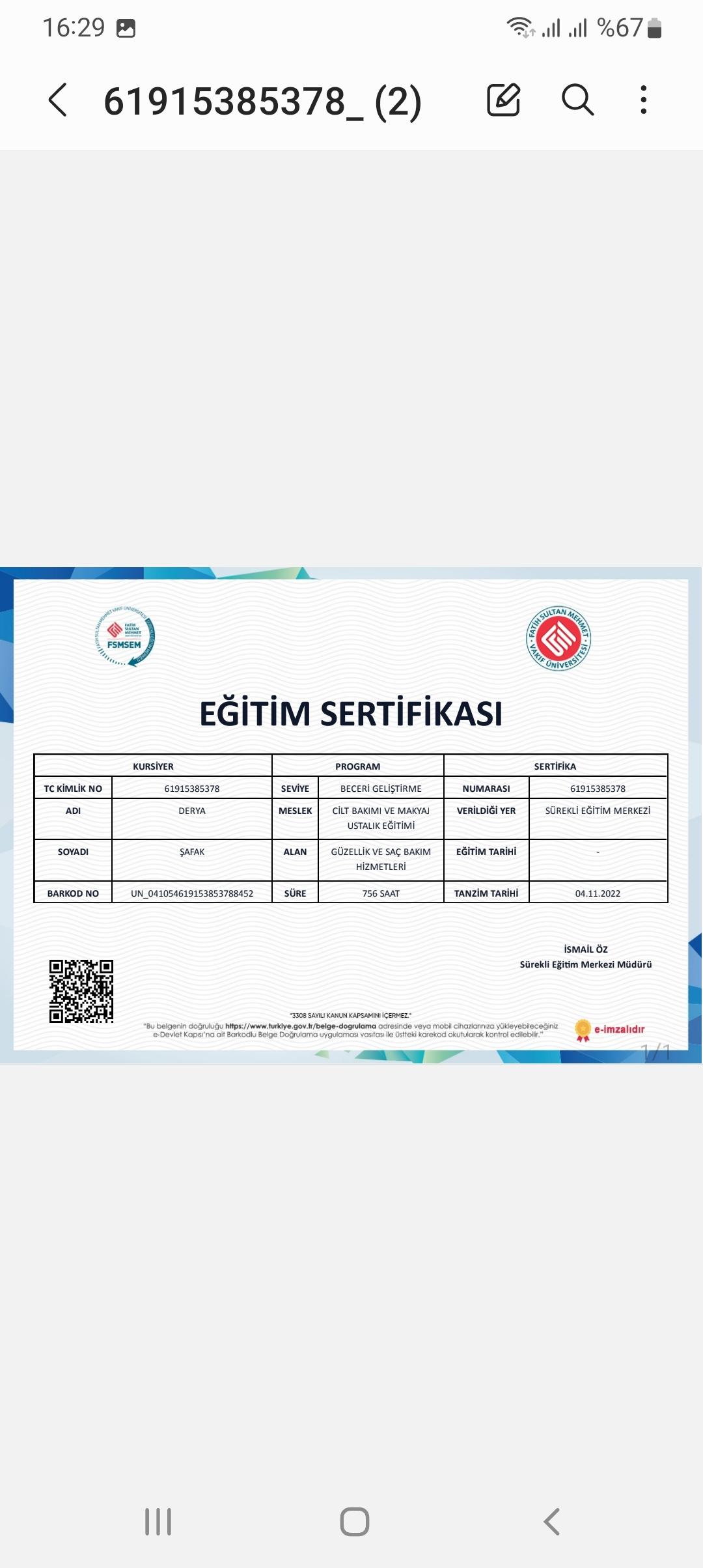 Derya  sertifikası