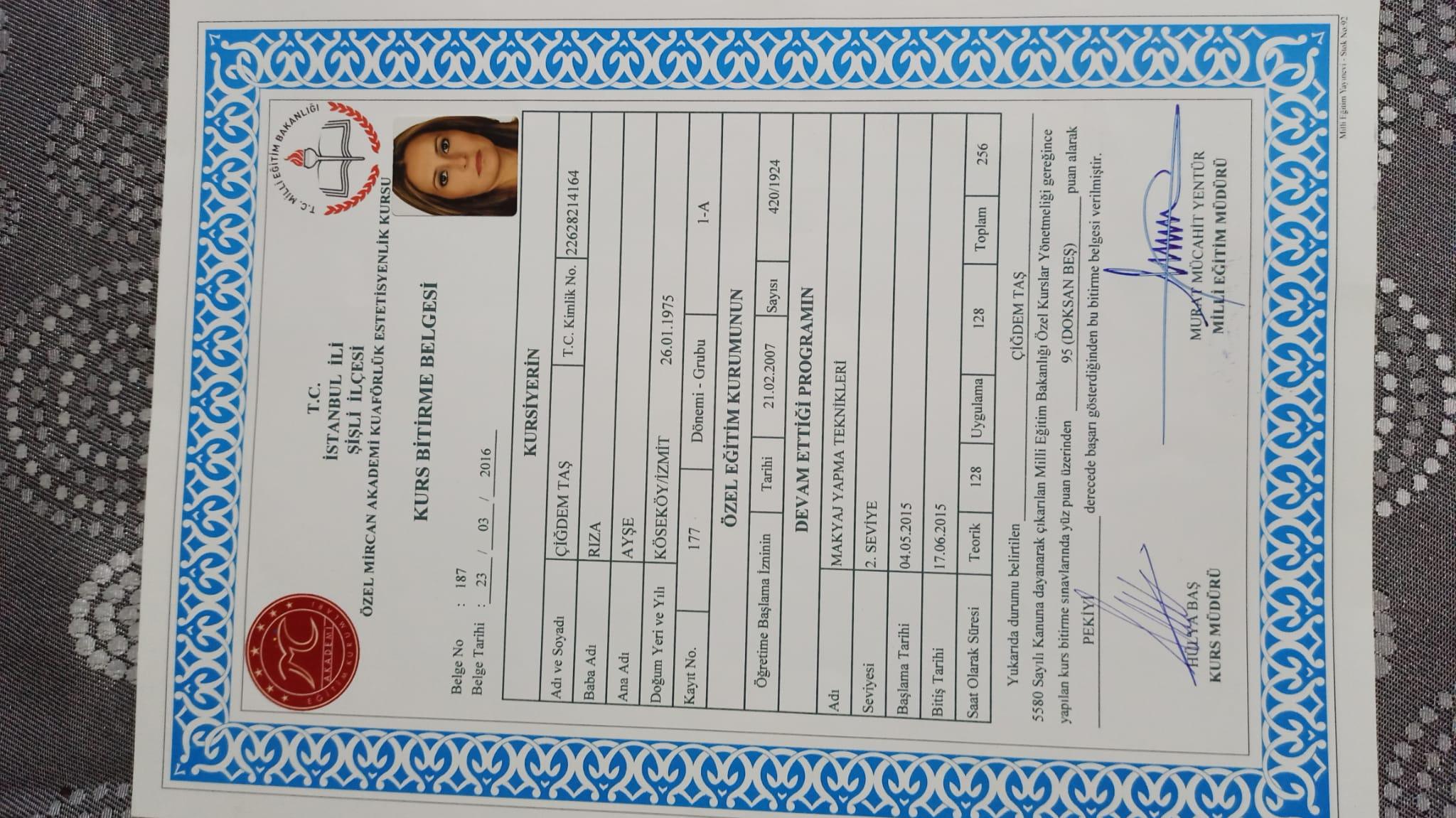 çiğdem  sertifikası