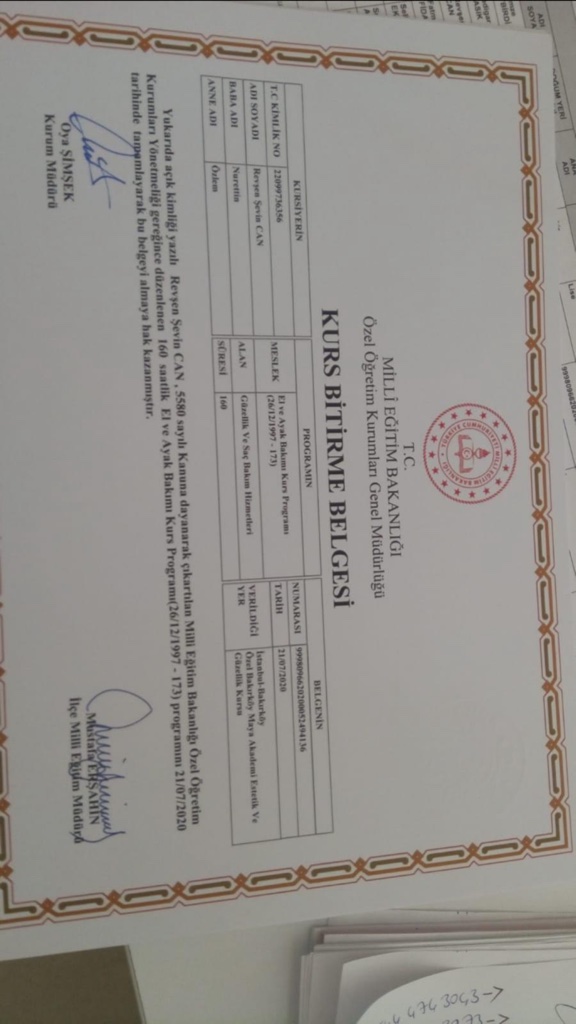 Revşen Şevin sertifikası