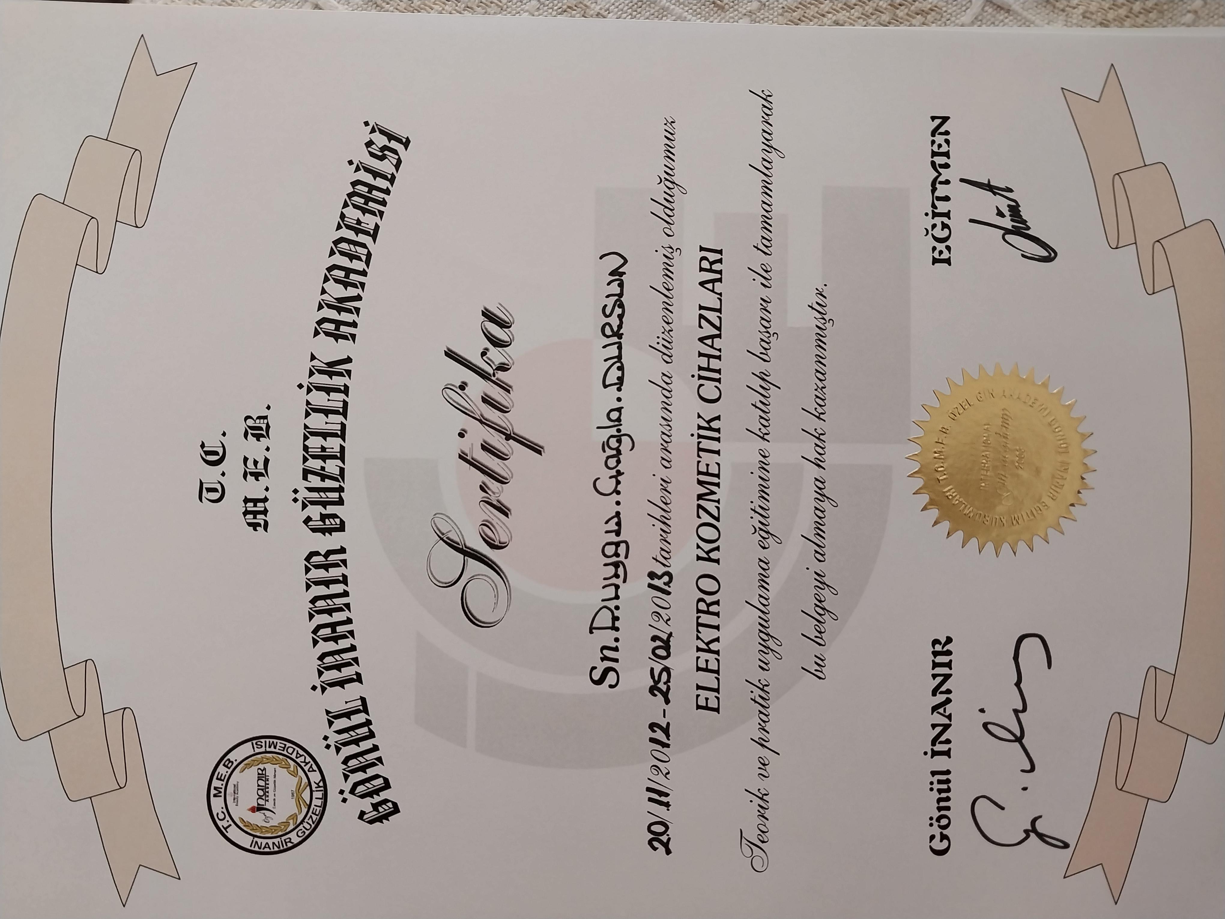 Duygu çağla sertifikası