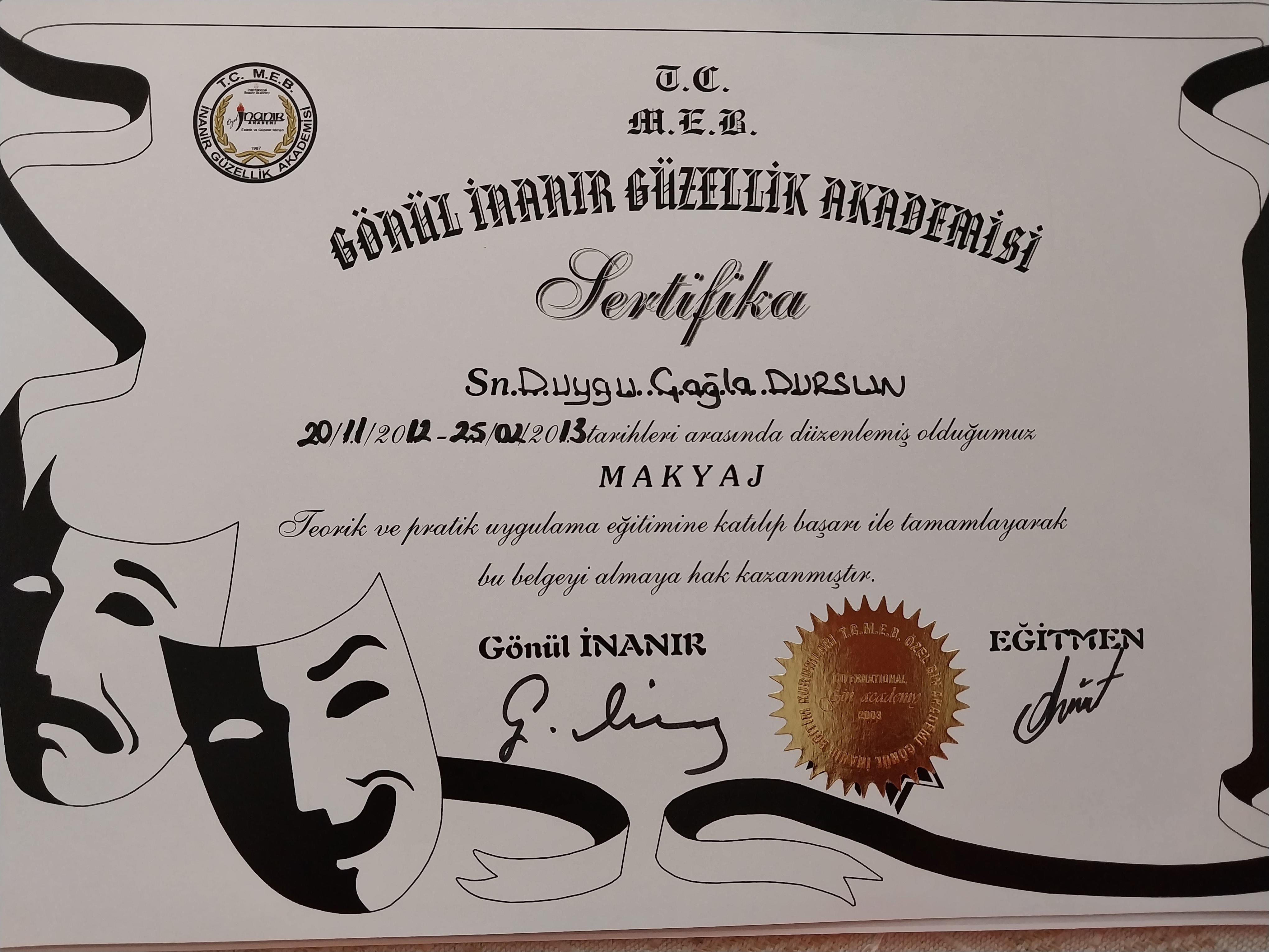 Duygu çağla sertifikası