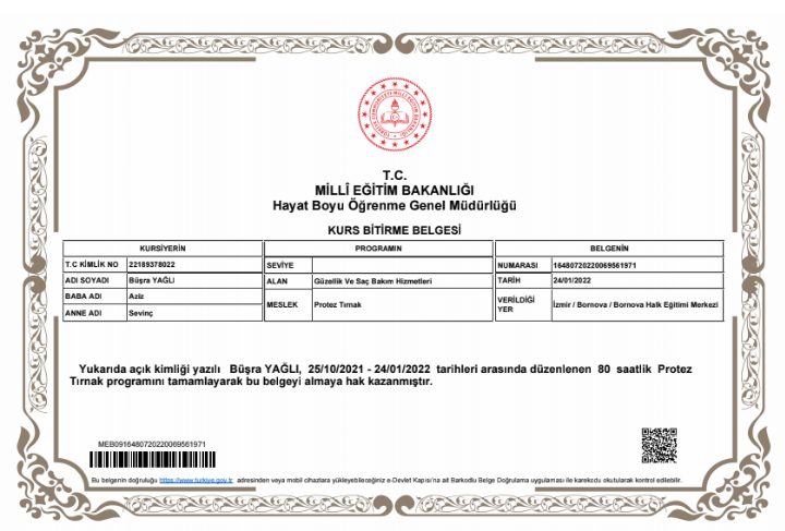 Büşra  sertifikası
