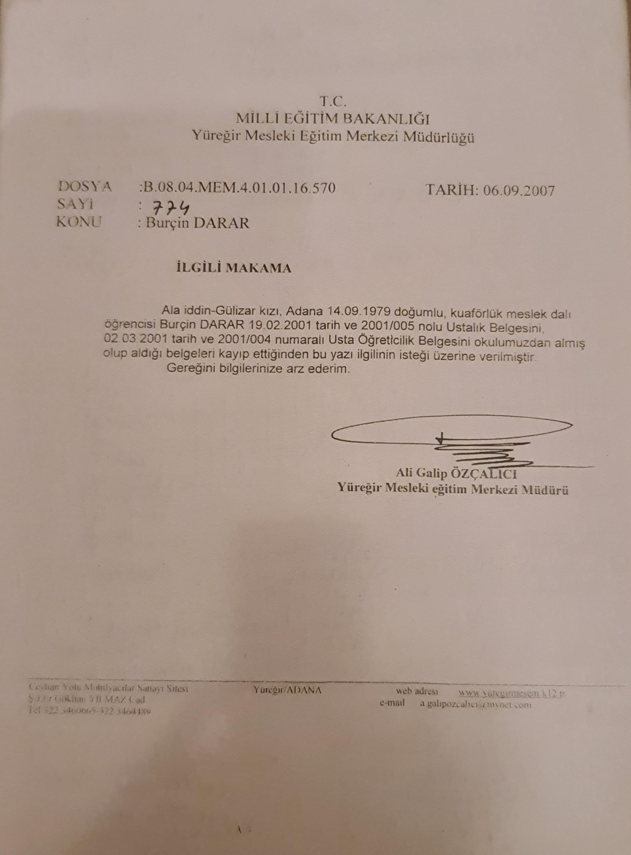 Burçin  sertifikası