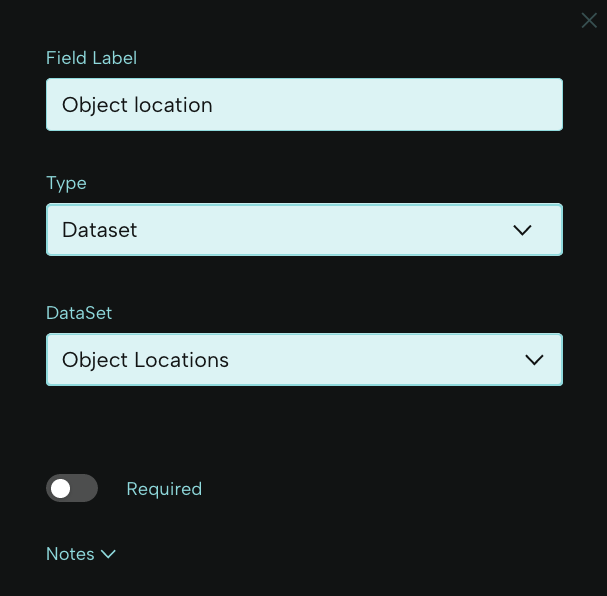 Field labeled Object location