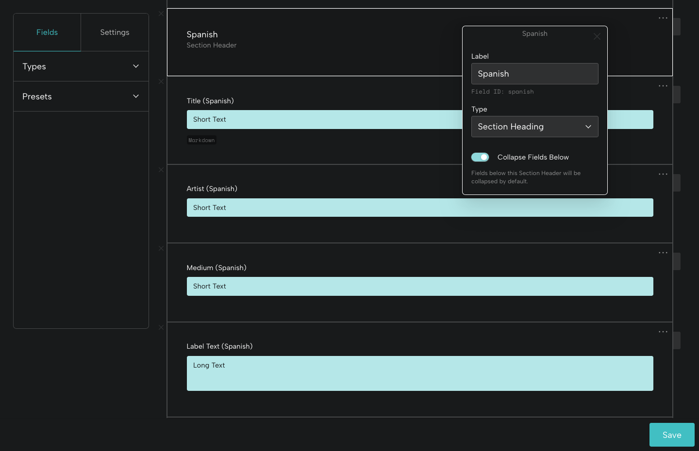 Bilingual label fields in a Blueprint