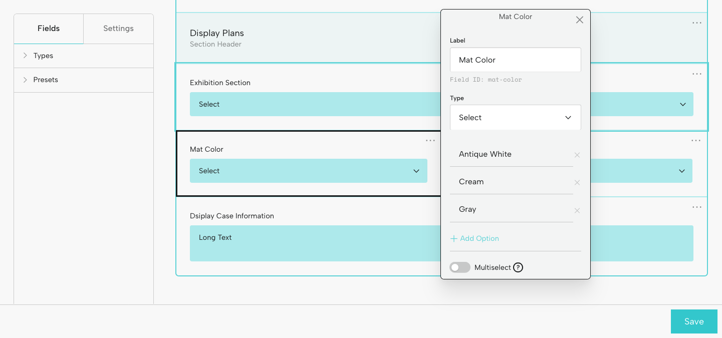Display Planning Fields