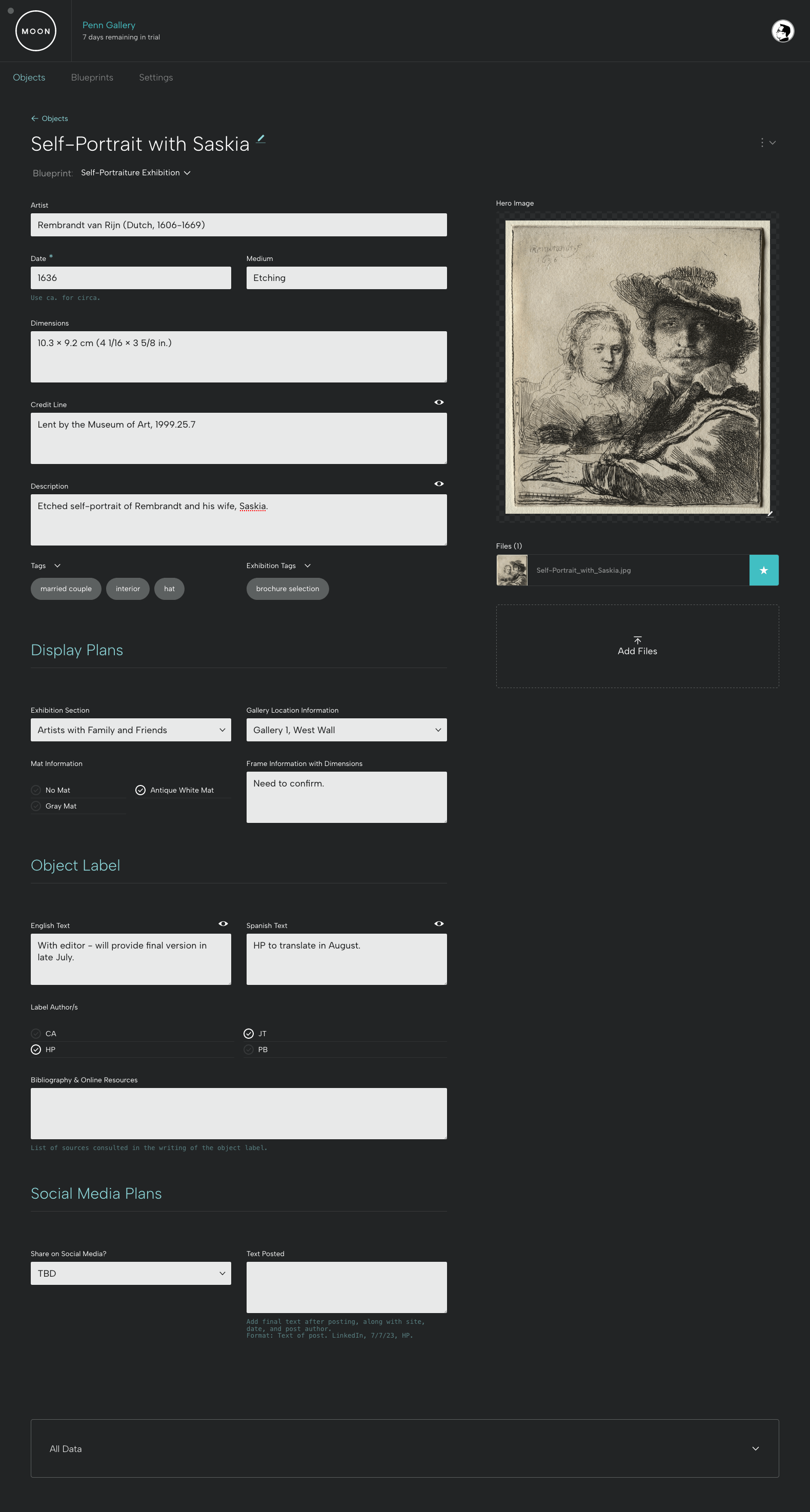 Object using Exhibition Blueprint