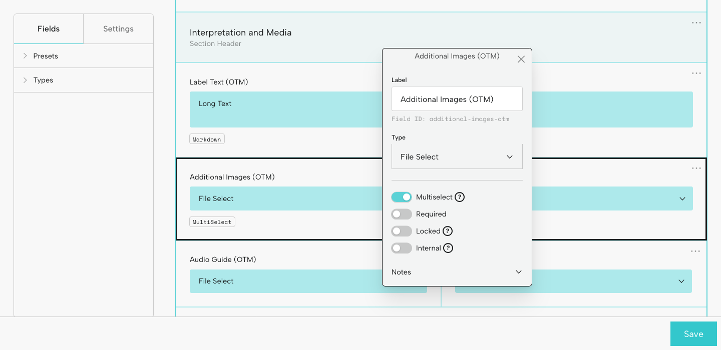 Exhibition-Specific Blueprint Fields