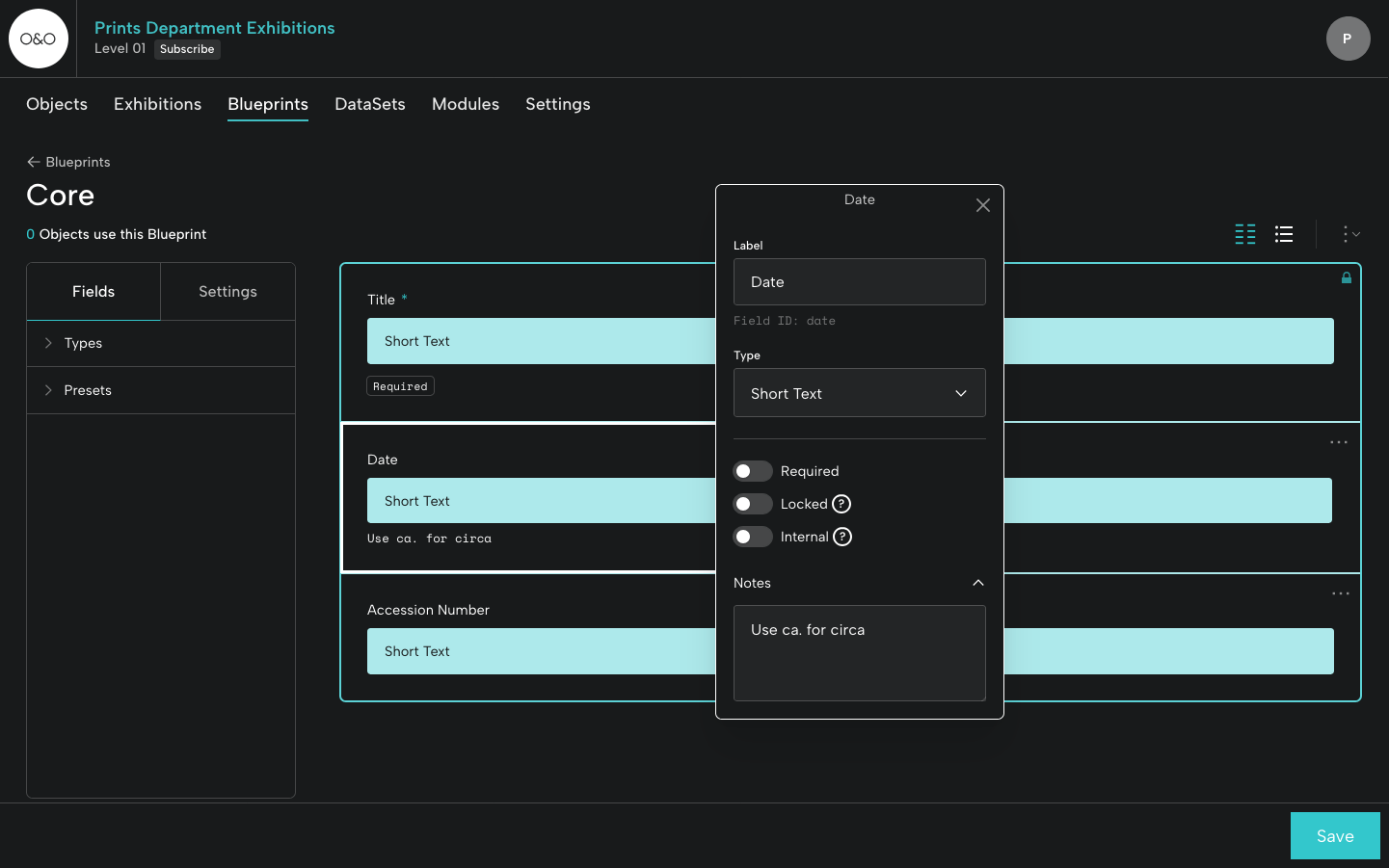 Core Blueprint with Fields