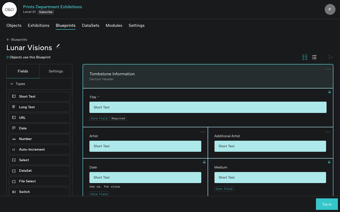 Fields for Exhibition Blueprint