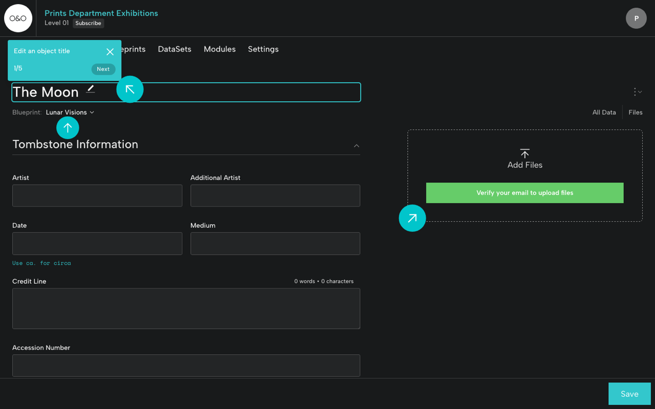Object Page with Message about Verifying Email Address