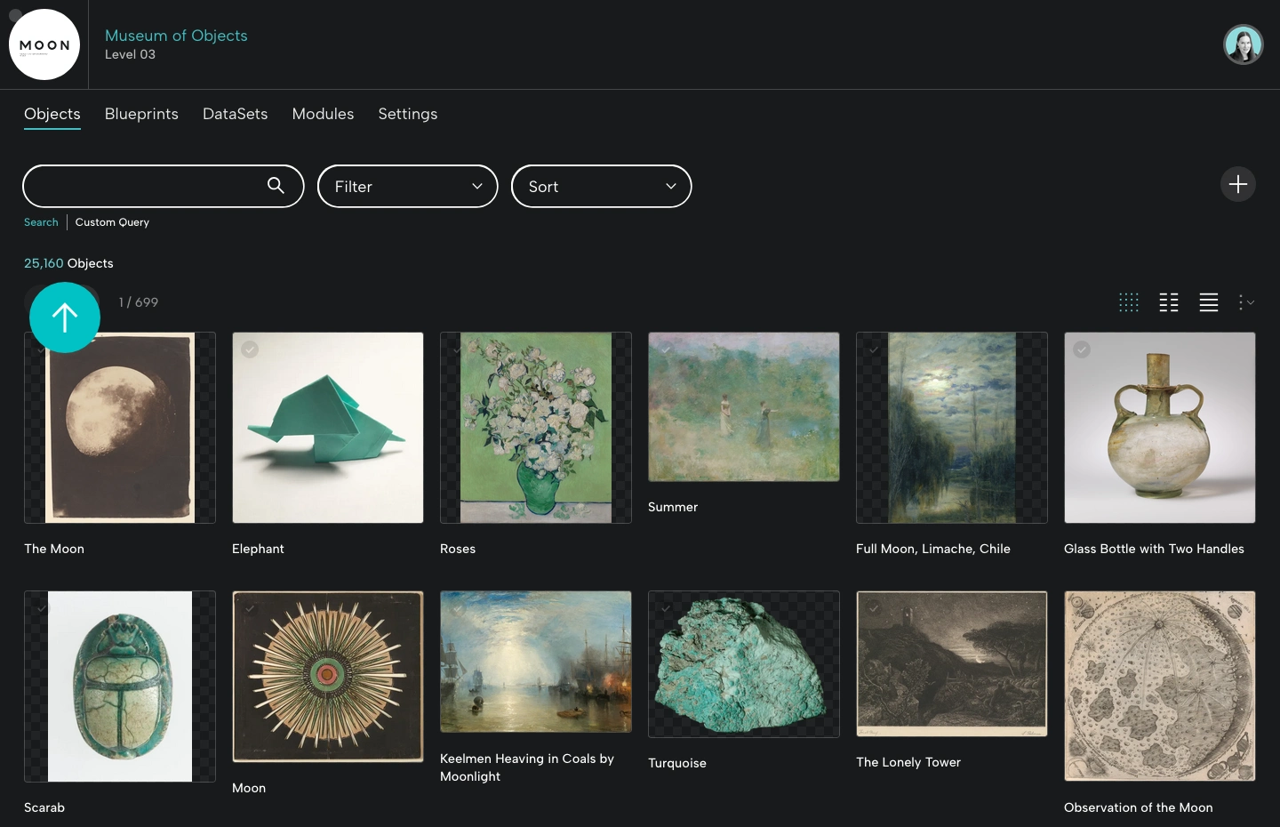 Objects page showing number of objects