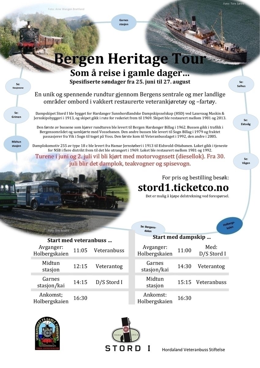 Søndag 25. juni 2023: "Som å reise i gamle dager.." - Bergen Heritage Tour. Rundtur. Start med D/S Stord I.