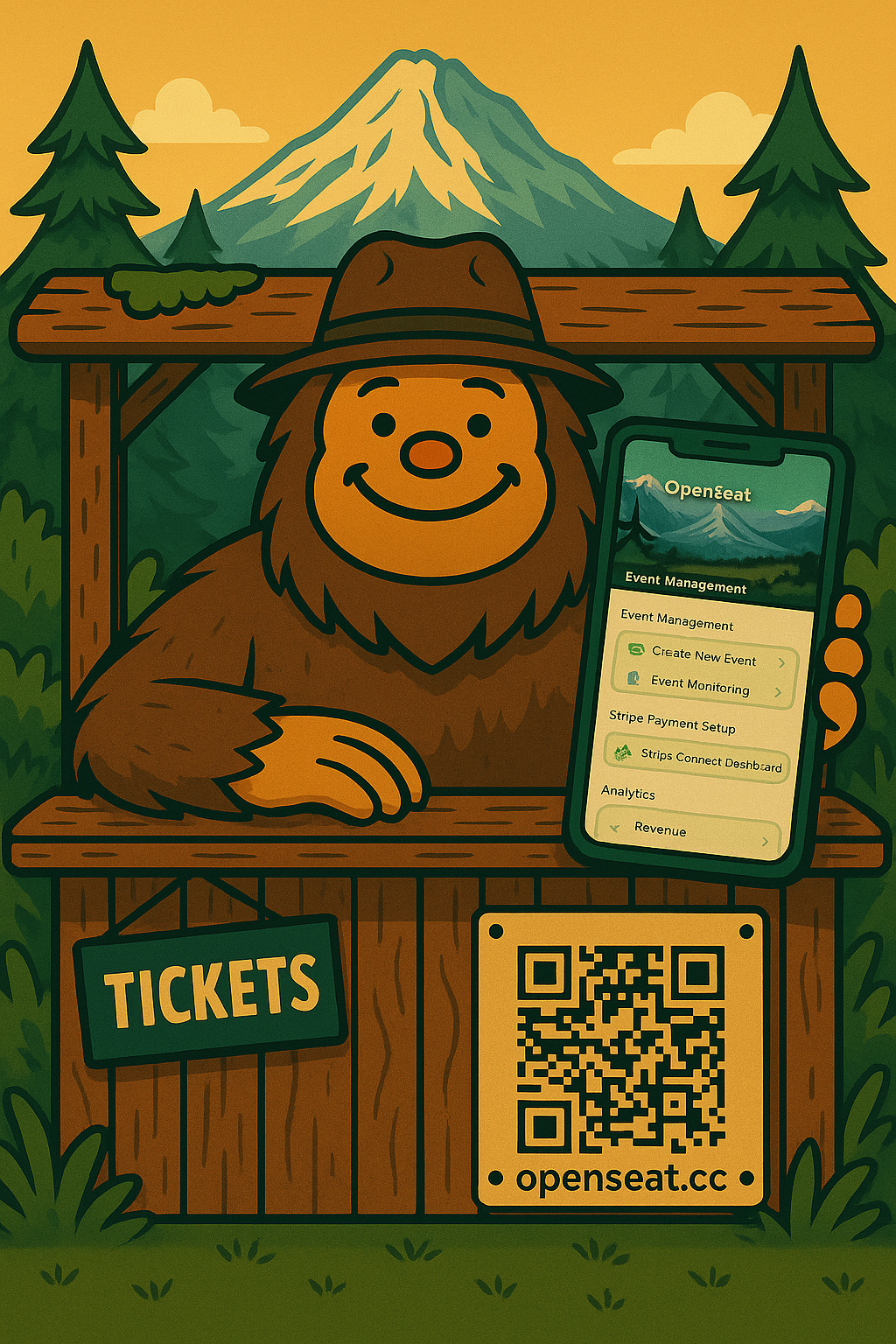 OpenSeat Sasquatch ticket booth illustration
