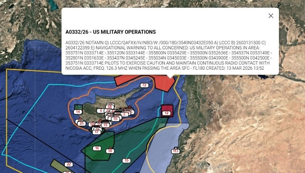 ABD, Kıbrıs Hava Sahasında Askeri Faaliyetler İçin NOTAM Yayınladı