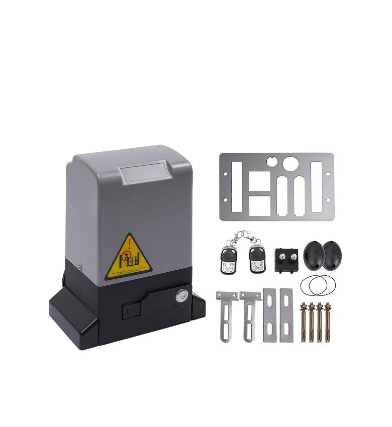 Moteur de Portail Coulissant DC800 - 400 kg, Rail 1m x4, 2 Télécommandes, 2 Capteurs, Batterie Intégrée, WiFi/Bluetooth