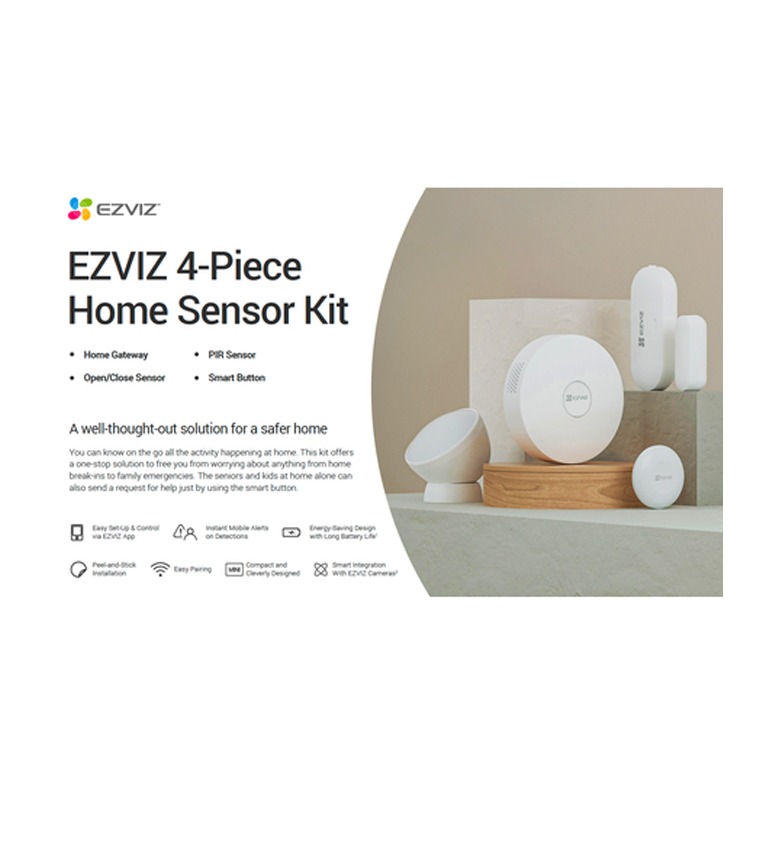 Kit d'Alarme Domestique Connecté EZVIZ – Détecteur de Mouvement PIR, Détecteur d'Ouverture/Fermeture, Bouton Intelligent