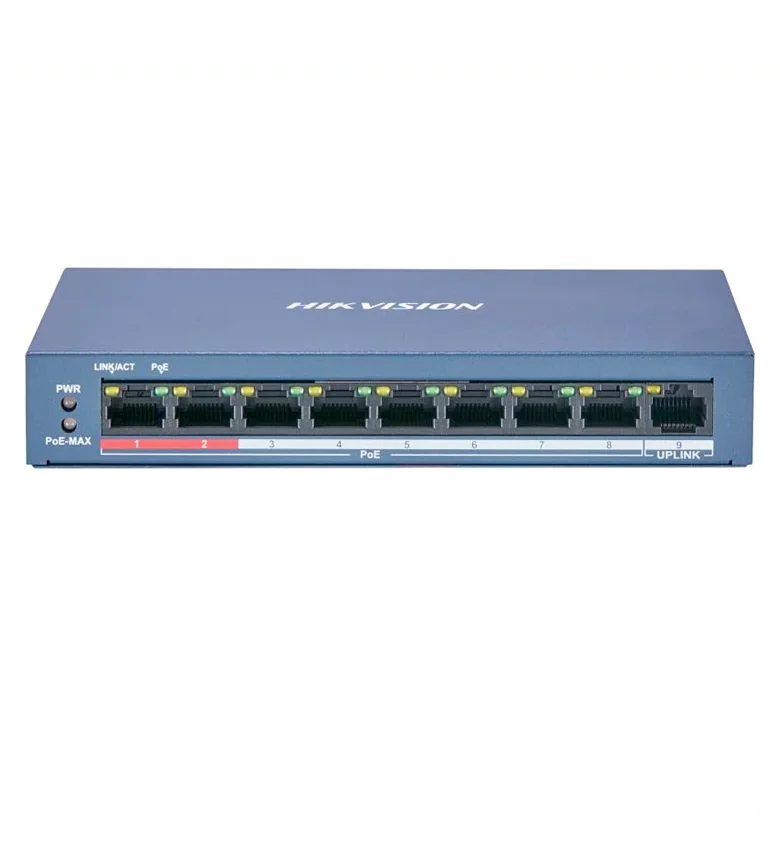 Switch PoE HIKVISION DS-3E0109P-E/M(B) (O-STD) – Commutateur Fast Ethernet Non Géré à 8 Ports