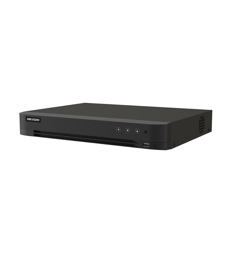 Enregistreur DVR Hybride Turbo HD HIKVISION iDS-7204HTHI-M1/XT – AcuSense, 4 Canaux, Enregistrement 4K (8 MP) et IP, IA Détection Humains/Véhicules, Sortie HDMI 4K, 1 Baie Disque Dur SATA (Max 10 To), Idéal pour Vidéosurveillance Évolutive