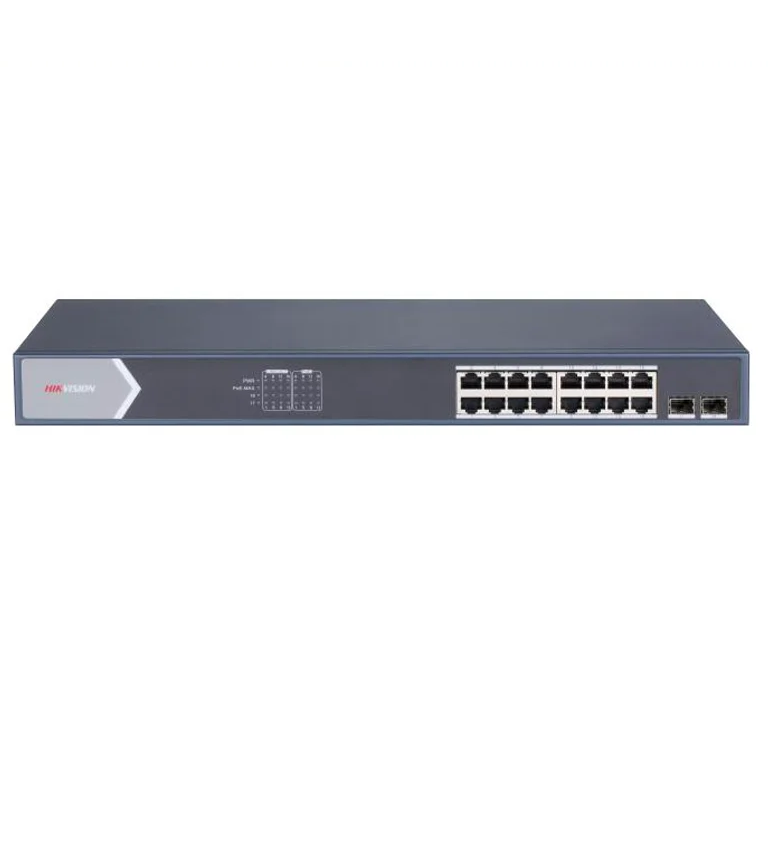 Switch PoE HIKVISION DS-3E0518P-E/M(O-STD) – Commutateur Gigabit Non Géré, 16 Ports PoE Gigabit, 2 Ports Fibre Optique Gigabit SFP