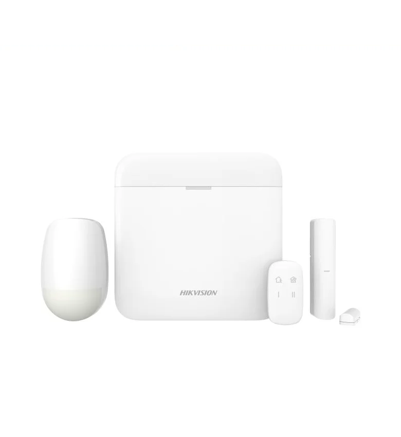 Système d'Alarme Sans Fil HIKVISION DS-PWA64-Kit-WB – Kit AX Pro (2 Capteurs + 1 Télécommande), Gère jusqu'à 64 Zones ou Équipements (Détecteur, Capteur…), Connectivité TCP/IP, Wi-Fi et GPRS (Puce), Fréquence 433 MHz