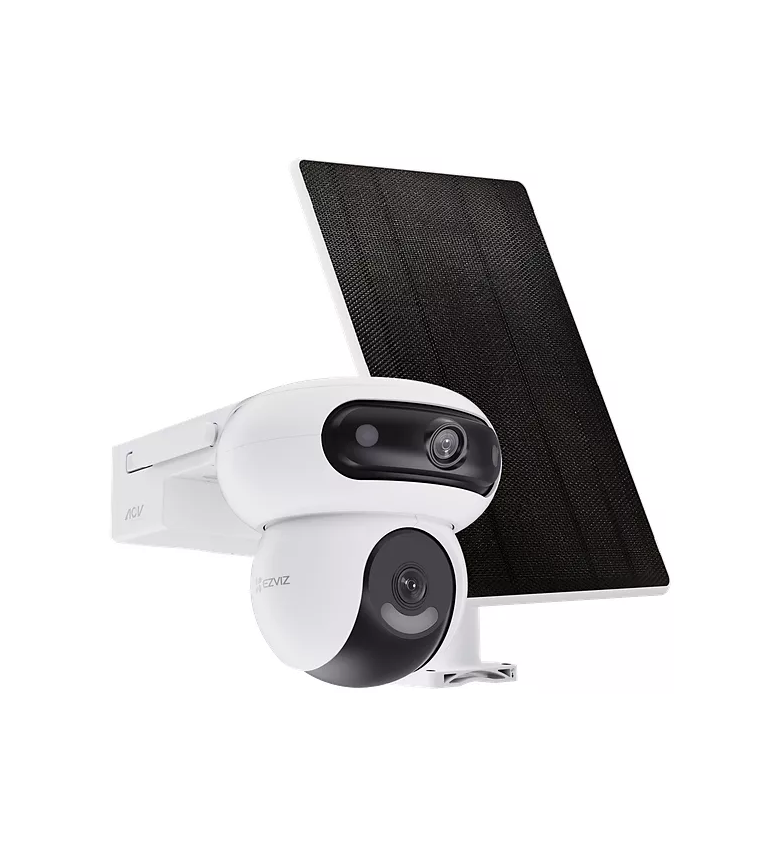 Caméra Solaire WiFi EZVIZ HB90 360° Double Objectif 4MP+4MP 2K+ – Panneau Solaire Inclus, Batterie Rechargeable, Vision Nocturne Couleur, Détection IA Humains et Véhicules, Défense Active, Audio Bidirectionnel