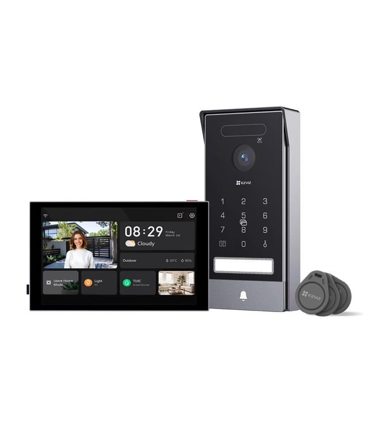 Visiophone Connecté EZVIZ HP7 Pro 4K – Interphone Vidéo avec Écran Tactile 8 Pouces, Reconnaissance Paume/Visage, Déverrouillage à Distance, Installation 2 Fils, Détection Humaine, Option RFID, Étanche, WiFi Bi-Bande