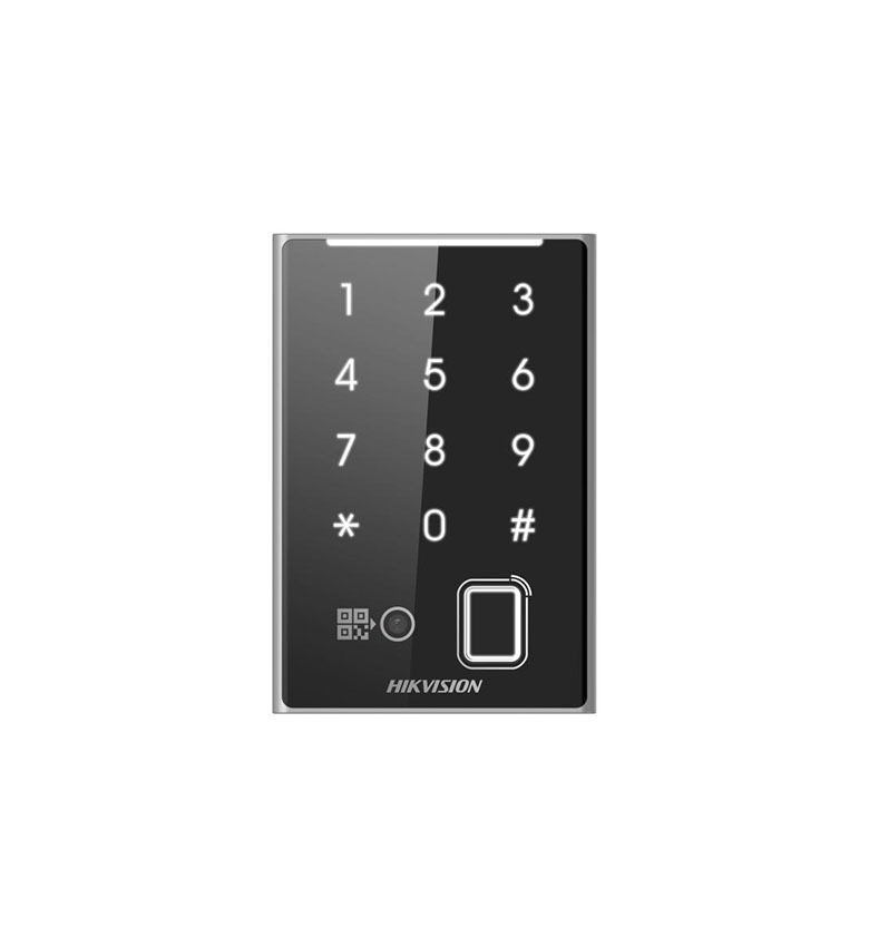 Lecteur d'Accès Multi-Biométrique HIKVISION DS-K1109EKFB-QR – Lecteur QR Code, Empreinte Digitale et Clavier Tactile, Compatible Badges EM 125 kHz & Mifare, Protocoles RS-485/Wiegand, Idéal pour Gestion des Visiteurs et Entreprises