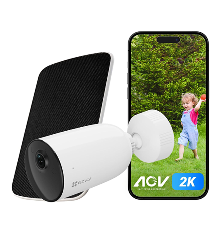 Caméra de Surveillance WiFi Extérieure sur Batterie EZVIZ CB3 Kit 2K avec Panneau Solaire – Mode AOV, Détection de Forme Humaine/Véhicule, Vision Nocturne Couleur, Audio Bidirectionnel, Défense Active, IP66