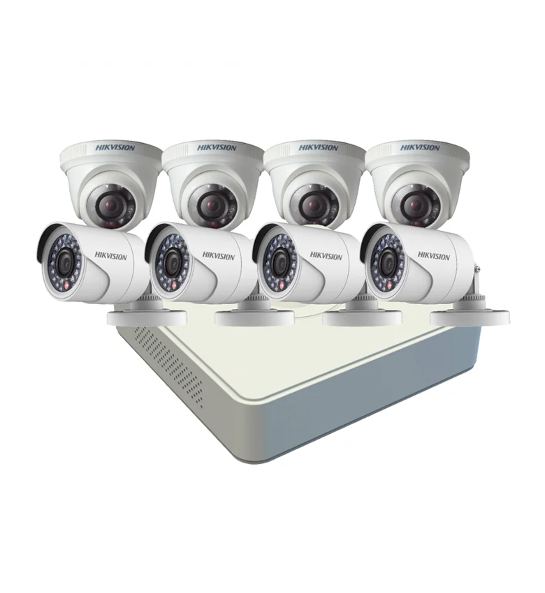 Kit Vidéosurveillance HIKVISION DS-J142I/7108HGHI-F1/N+4+4CAM – DVR avec 8 Caméras (4 Bullets, 4 Domes)