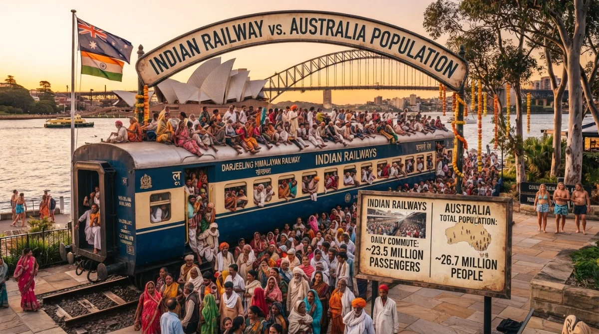 Indian Railways Daily Passengers vs. Australia's Population