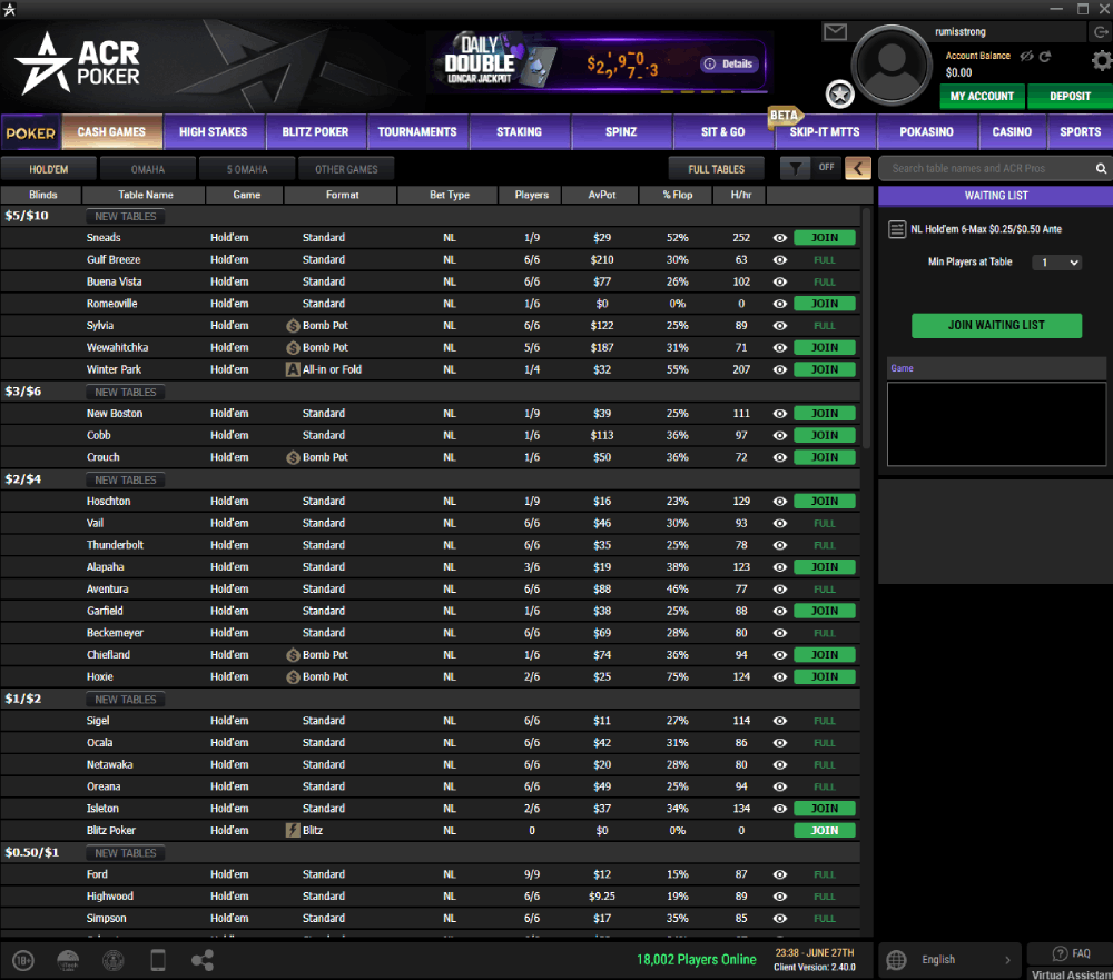 Americas Cardroom lobby