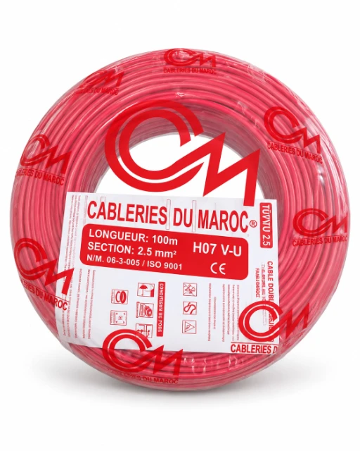FIL ISOLE RIGIDE 1X2,5 ROUGE -100M