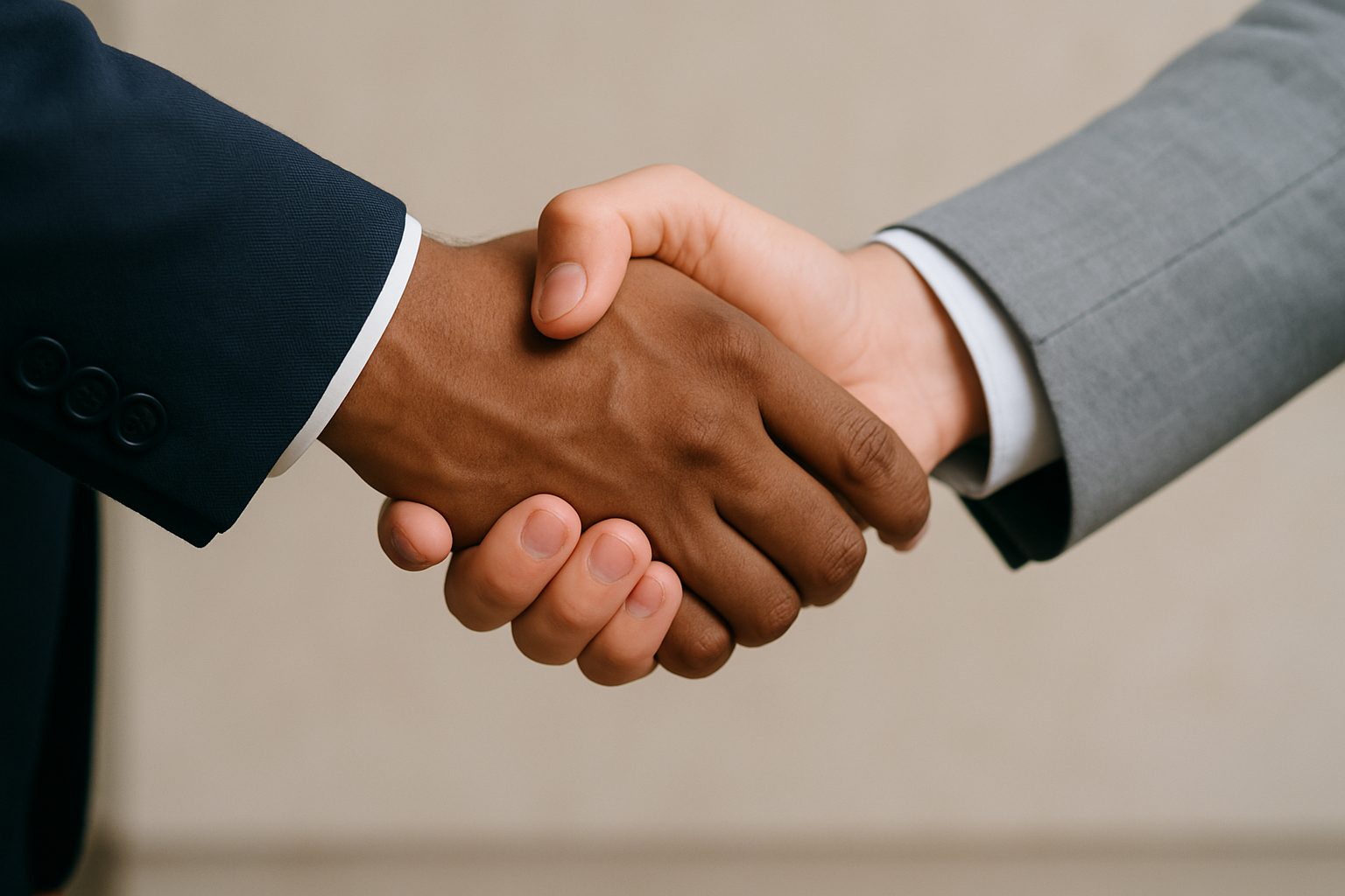 Duas pessoas apertando as mãos em sinal de acordo e satisfação